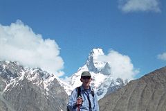 29 Jerome Ryan Trekking On Baltoro Glacier From Goro II to Concordia With Muztagh Tower Behind